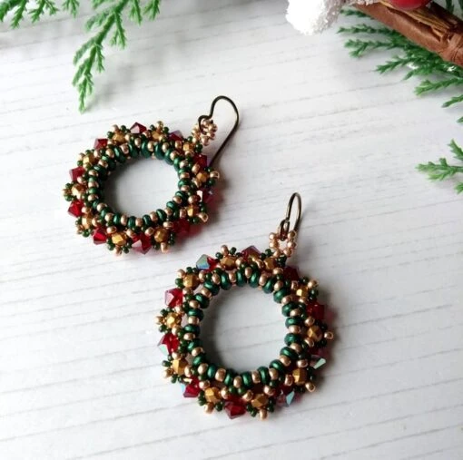 Christmas Wreath Hoop Earrings In Green, Gold And Red -Christmas Homeware & Accessories Shop featureditemlargei 1968