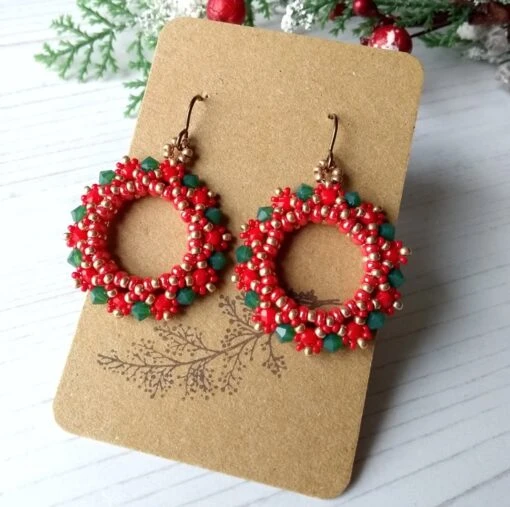 Christmas Wreath Hoop Earrings In Green, Gold And Red -Christmas Homeware & Accessories Shop featureditemlargei 1970