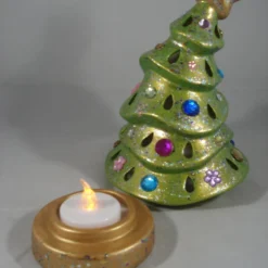 Green Glittery Ceramic Xmas Christmas Tree Candle Tea Light Holder Decoration. -Christmas Homeware & Accessories Shop featureditemlargei 198