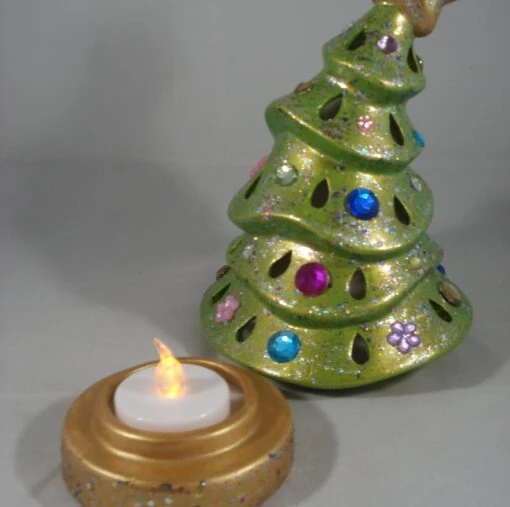 Green Glittery Ceramic Xmas Christmas Tree Candle Tea Light Holder Decoration. 12 Green Glittery Ceramic Xmas Christmas Tree Candle Tea Light Holder Decoration. -Christmas Homeware & Accessories Shop featureditemlargei 198