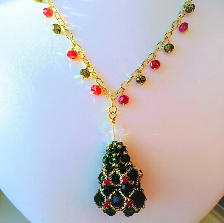 Green Crystal Christmas Tree Gold Plate Chain Necklace 18 Inch 2 Green Crystal Christmas Tree Gold Plate Chain Necklace 18 Inch - Image 2