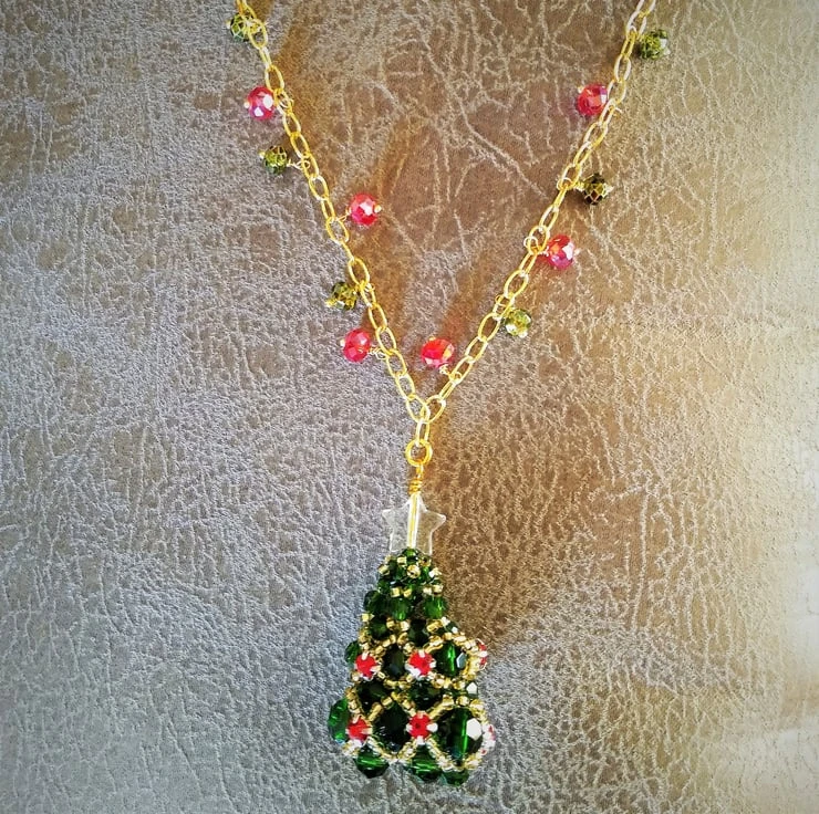 Green Crystal Christmas Tree Gold Plate Chain Necklace 18 Inch 3 Green Crystal Christmas Tree Gold Plate Chain Necklace 18 Inch - Image 3