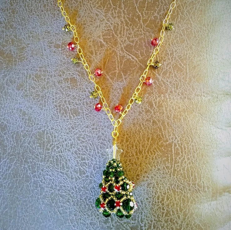 Green Crystal Christmas Tree Gold Plate Chain Necklace 18 Inch 4 Green Crystal Christmas Tree Gold Plate Chain Necklace 18 Inch - Image 4