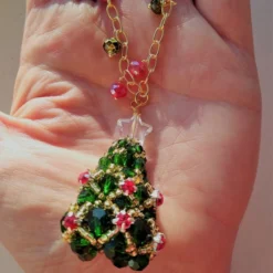 Green Crystal Christmas Tree Gold Plate Chain Necklace 18 Inch -Christmas Homeware & Accessories Shop featureditemlargei 1992