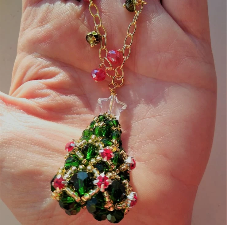 Green Crystal Christmas Tree Gold Plate Chain Necklace 18 Inch 5 Green Crystal Christmas Tree Gold Plate Chain Necklace 18 Inch - Image 5