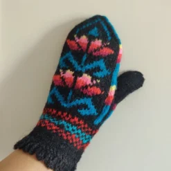 Hand Knit Wool Mittens Black Blue Red Pink Traditional Fairisle Nordic Christmas -Christmas Homeware & Accessories Shop featureditemlargei 2015