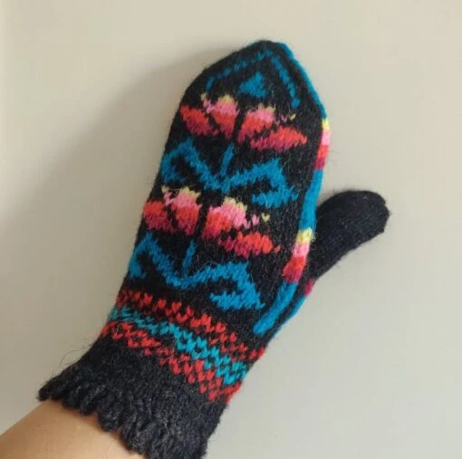 Hand Knit Wool Mittens Black Blue Red Pink Traditional Fairisle Nordic Christmas -Christmas Homeware & Accessories Shop featureditemlargei 2015