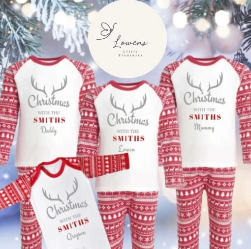 Luxury Personalised Family Matching Christmas Pyjamas In Red - Festive Family PJ