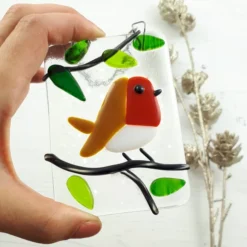 Handmade Fused Glass Robin Hanging Decoration - Christmas Bird Ornament 17 Handmade Fused Glass Robin Hanging Decoration - Christmas Bird Ornament -Christmas Homeware & Accessories Shop featureditemlargei 2092