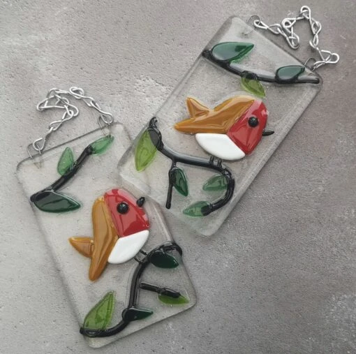 Handmade Fused Glass Robin Hanging Decoration - Christmas Bird Ornament -Christmas Homeware & Accessories Shop featureditemlargei 2094