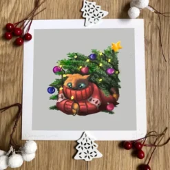 'Winter' Christmas Tree Cat Art Print