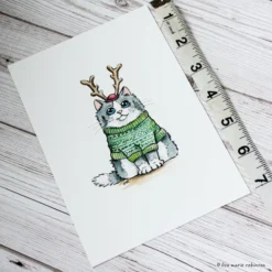Feline Festive Cat Illustration Watercolour And Ink - Green Christmas Jumper -Christmas Homeware & Accessories Shop featureditemlargei 2132