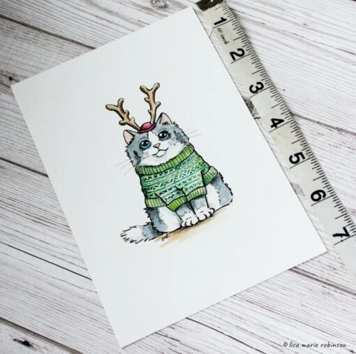 Feline Festive Cat Illustration Watercolour And Ink - Green Christmas Jumper -Christmas Homeware & Accessories Shop featureditemlargei 2132