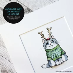 Feline Festive Cat Illustration Watercolour And Ink - Green Christmas Jumper -Christmas Homeware & Accessories Shop featureditemlargei 2134