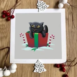 'Christmas Cat In A Box' Art Print