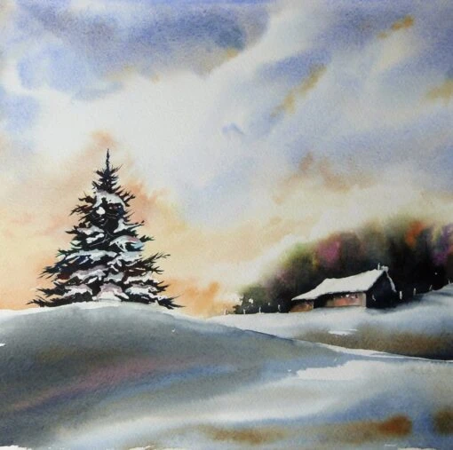 Christmas Tree, Original Watercolour Painting.
