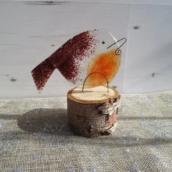 Robin On Log 'Down Tail' Type - Fused Glass Christmas - Windowsill Decoration
