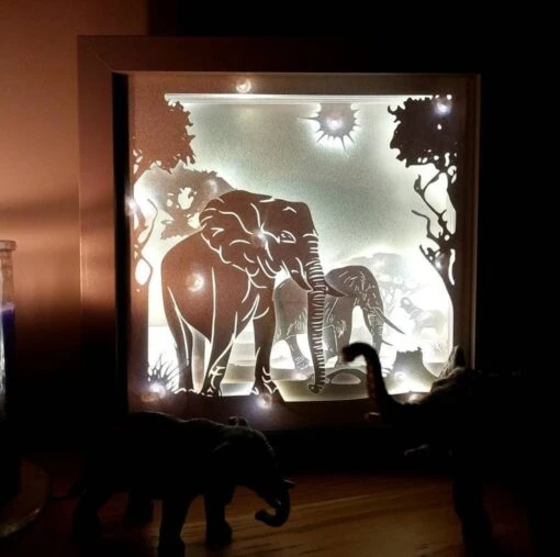 Elephant Shadow Lightbox - Elephant Lightbox - 3D Picture - Christmas Gift