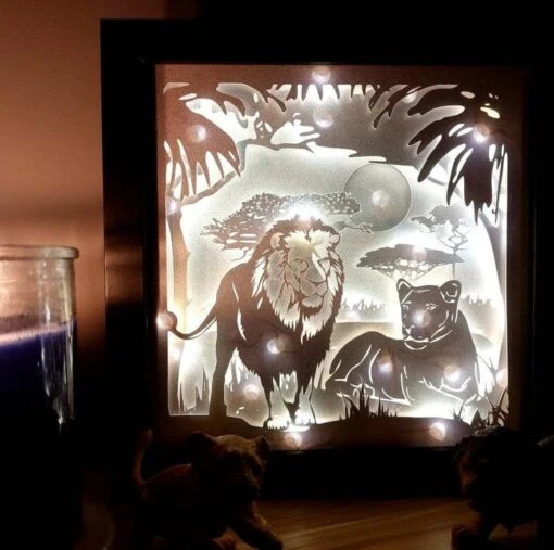 Lion Shadow Lightbox - Lion Lightbox - 3D Picture - Christmas Gift - Shadowbox