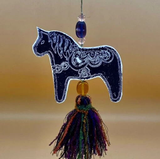 Swedish Dala Horse Christmas Decoration With Hanging Tassel And Special Beads . -Christmas Homeware & Accessories Shop featureditemlargei 2233