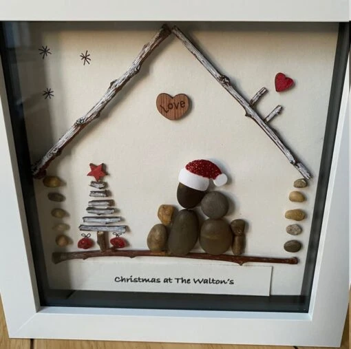 Family Christmas Decoration, Christmas Pebble Artwork Frame, Xmas Wall Decoratio -Christmas Homeware & Accessories Shop featureditemlargei 2241
