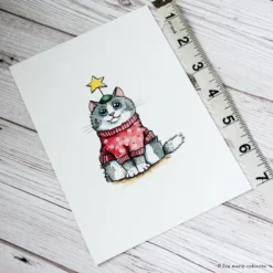 Festive Feline Cat Watercolour And Ink Illustration - Red Christmas Jumper -Christmas Homeware & Accessories Shop featureditemlargei 2245