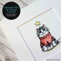 Festive Feline Cat Watercolour And Ink Illustration - Red Christmas Jumper -Christmas Homeware & Accessories Shop featureditemlargei 2246