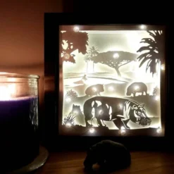 Hippo Shadow Lightbox - Hippo Lightbox - 3D Picture - Christmas Gift - Shadowbox