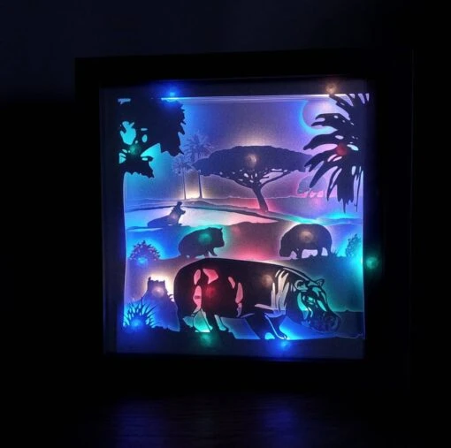 Hippo Shadow Lightbox - Hippo Lightbox - 3D Picture - Christmas Gift - Shadowbox -Christmas Homeware & Accessories Shop featureditemlargei 2252