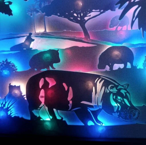 Hippo Shadow Lightbox - Hippo Lightbox - 3D Picture - Christmas Gift - Shadowbox -Christmas Homeware & Accessories Shop featureditemlargei 2253