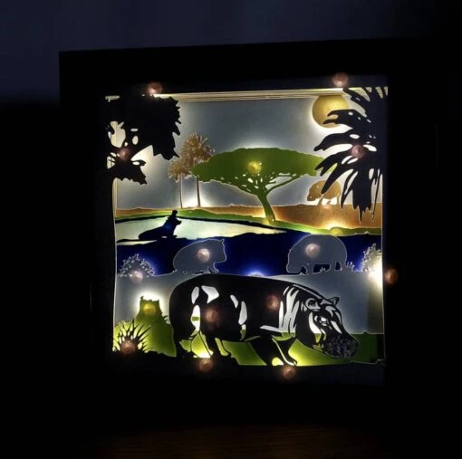 Hippo Shadow Lightbox - Hippo Lightbox - 3D Picture - Christmas Gift - Shadowbox -Christmas Homeware & Accessories Shop featureditemlargei 2254