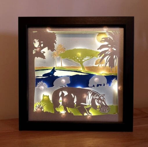Hippo Shadow Lightbox - Hippo Lightbox - 3D Picture - Christmas Gift - Shadowbox -Christmas Homeware & Accessories Shop featureditemlargei 2255