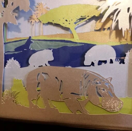 Hippo Shadow Lightbox - Hippo Lightbox - 3D Picture - Christmas Gift - Shadowbox -Christmas Homeware & Accessories Shop featureditemlargei 2257