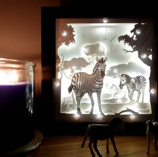 Zebra Shadow Lightbox - Zebra Lightbox - 3D Picture - Christmas Gift - Shadowbox
