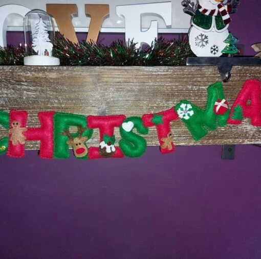 Merry Christmas Felt Banner - Hand-stitched Christmas Garland -Christmas Homeware & Accessories Shop featureditemlargei 2283