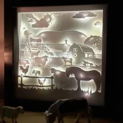 Farm Shadow Lightbox - Shadowbox - Light Box - 3d Picture - Christmas Gift
