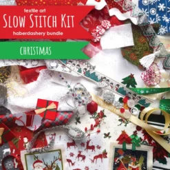 Slow Stitching Kit - Christmas Theme. Fabric Remnants, Fabric Bundle