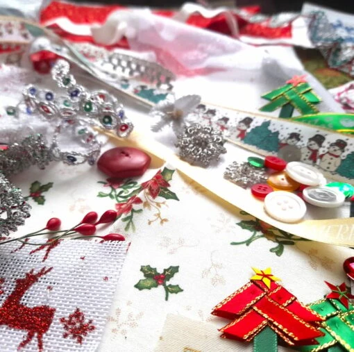 Slow Stitching Kit - Christmas Theme. Fabric Remnants, Fabric Bundle -Christmas Homeware & Accessories Shop featureditemlargei 2420