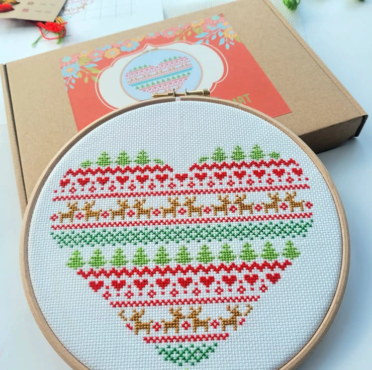 Christmas Fair Isle Heart Cross Stitch Kit 1 Christmas Fair Isle Heart Cross Stitch Kit