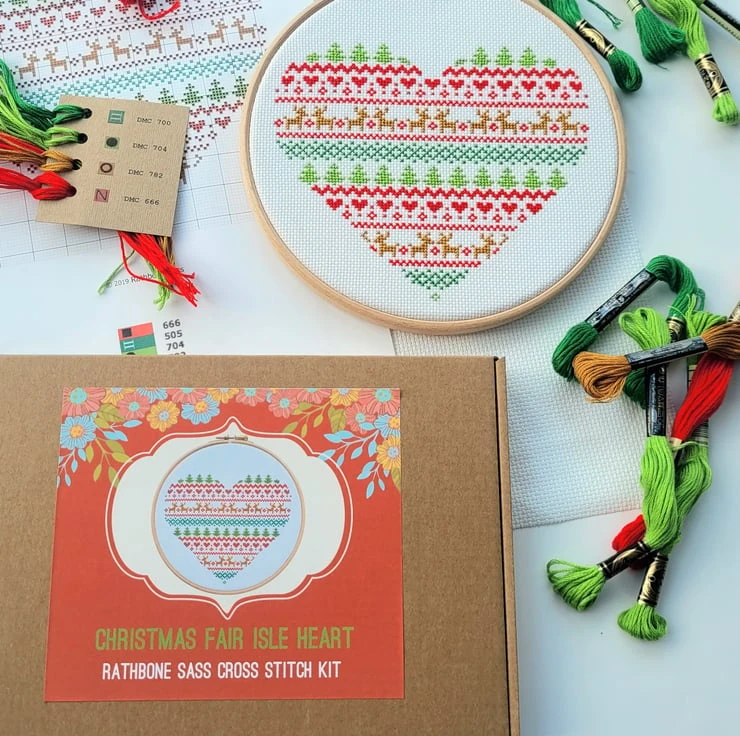 Christmas Fair Isle Heart Cross Stitch Kit 2 Christmas Fair Isle Heart Cross Stitch Kit - Image 2