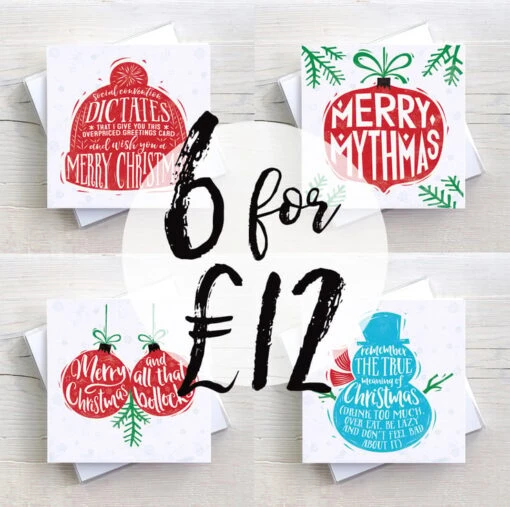Pack Of 6 Funny Alternative Christmas Cards