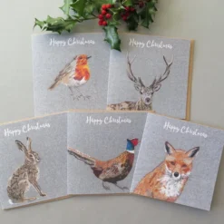 5 Christmas Cards - A Robin, Stag, Hare, Pheasant And Fox Card