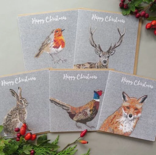 5 Christmas Cards - A Robin, Stag, Hare, Pheasant And Fox Card -Christmas Homeware & Accessories Shop featureditemlargei 2447