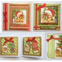 5 Christmas Cards Teddy Bear Gifts Set Of 5 Cards 3D Luxury Handmade Cards
