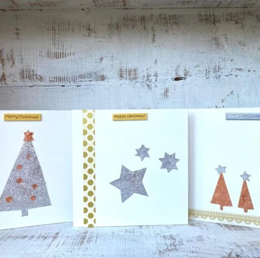 Set Of 3 Hand Made Christmas Cards, One Off Designs