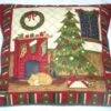 Ginger Kitten Under Christmas Tree By The Fireplace Cushion