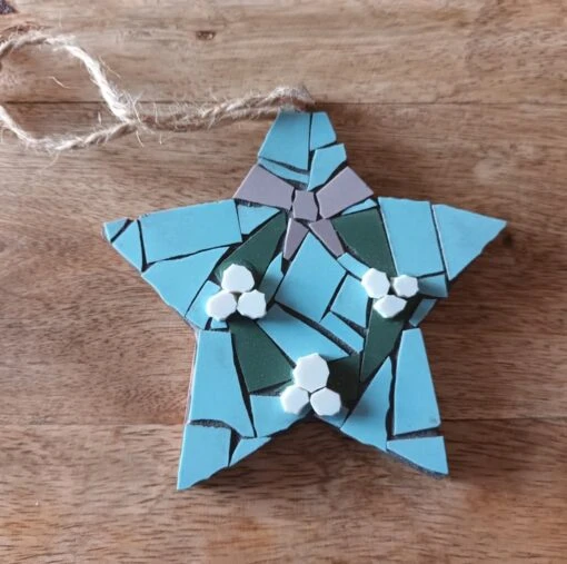 Star Mosaic Christmas Mistletoe Holly Wreath Tree Hanging Decoration