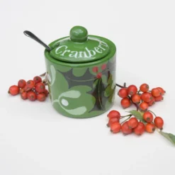 Christmas Holly & Mistletoe Cranberry Sauce Pot - Hand Painted -Christmas Homeware & Accessories Shop featureditemlargei 298