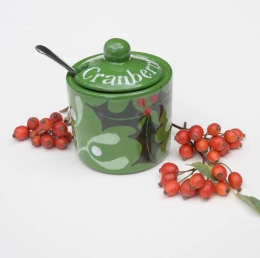 Christmas Holly & Mistletoe Cranberry Sauce Pot - Hand Painted -Christmas Homeware & Accessories Shop featureditemlargei 298