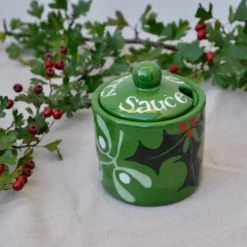 Christmas Holly & Mistletoe Cranberry Sauce Pot - Hand Painted -Christmas Homeware & Accessories Shop featureditemlargei 300
